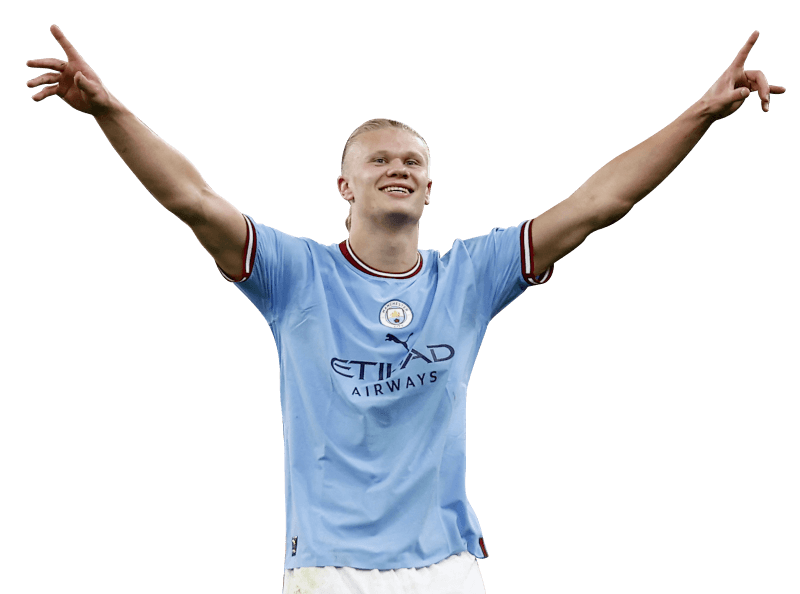 Erling Haaland in a Manchester City shirt